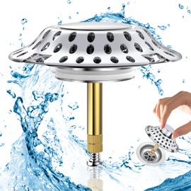 ATSGJLZN Bath Plug 2-in-1 Drain Strainer Shower Made of Brass, Hair Strainer Shower Diameter 72 mm Strainer Shower Drain Hair Height Adjustable with Filtration Design