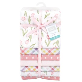 Hudson Baby Hudson Baby Unisex Baby Cotton Flannel Receiving Blankets Bundle, Pink Tulips, One Size