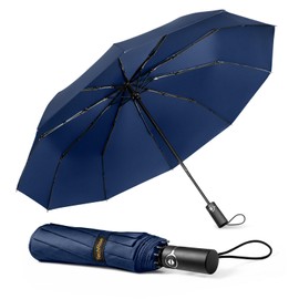 TechRise Umbrella Pocket Umbrella Storm Resistant Large -10 Ribs Windproof Storm Pocket Umbrella Automatic Compact with One Button Open and Close Automatic, blue