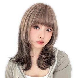 BrightLala hf2017-TYK Wig, Long, Medium Layer, Flashy, Blonde Hair, Pink Wig, Women's, Natural Mesh, Cute