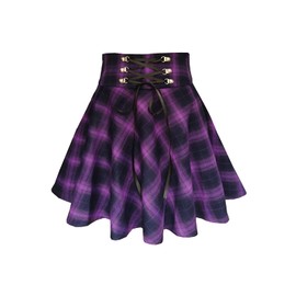 TONCHENGSD Women's Gothic Punk Plaid Pleated High Waisted Short A-line Flare Mini Skirt (Purple Plaid, XS)