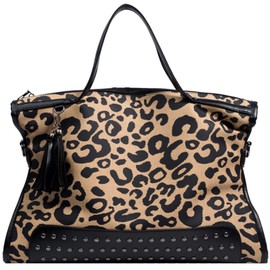 KEEPOP Oversized Leopard Purse,Women Studded Tote Handbags Animal Printing Punk Large Shoulder Bags Hobo Tassel Rocker Rivet, Black, One Size