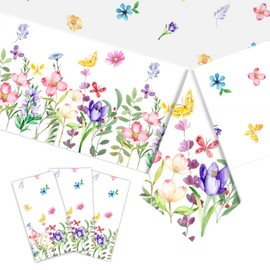 Auch 3Pack Spring Floral Tablecloth, Disposable Plastic Table Covers for Flower Wedding, Baby Shower, Birthday Party Decor, Vibrant Wildflower Print Perfect for Home Decor, 54 x 108 Inches (Floral)