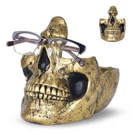 Dokeno Innovative Skull Glasses Holder, Gothic Decoration for Home and Office, Stylish Skull Decoration, Multifunctional Storage for Small Items, Practical Skull Glasses Holder, Gold