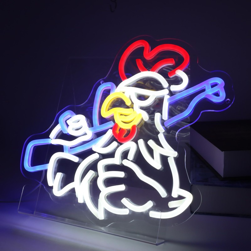 Chicken Shooting Neon Sign for Game Room, Rifle Led Sign
