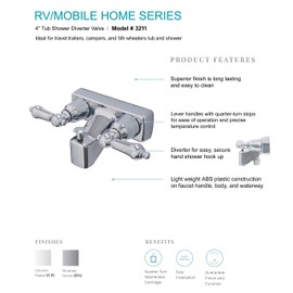 Laguna Brass 3211CP RV/Motorhome Replacement Non-Metallic Two Handle Tub Shower Faucet Valve Diverter Chrome Finish