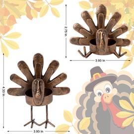 FORUP Metal Turkey Candle Holders, Set of 12 Thanksgiving Home Decor with Tea Light Candles