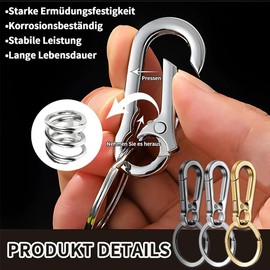 Key Carabiner, Carabiner Keyring, Carabiner Keyring, Carabiner Key Ring, Set of 3 for Car Keys, Backpack, Camping, Travel (White, Gold, Black)