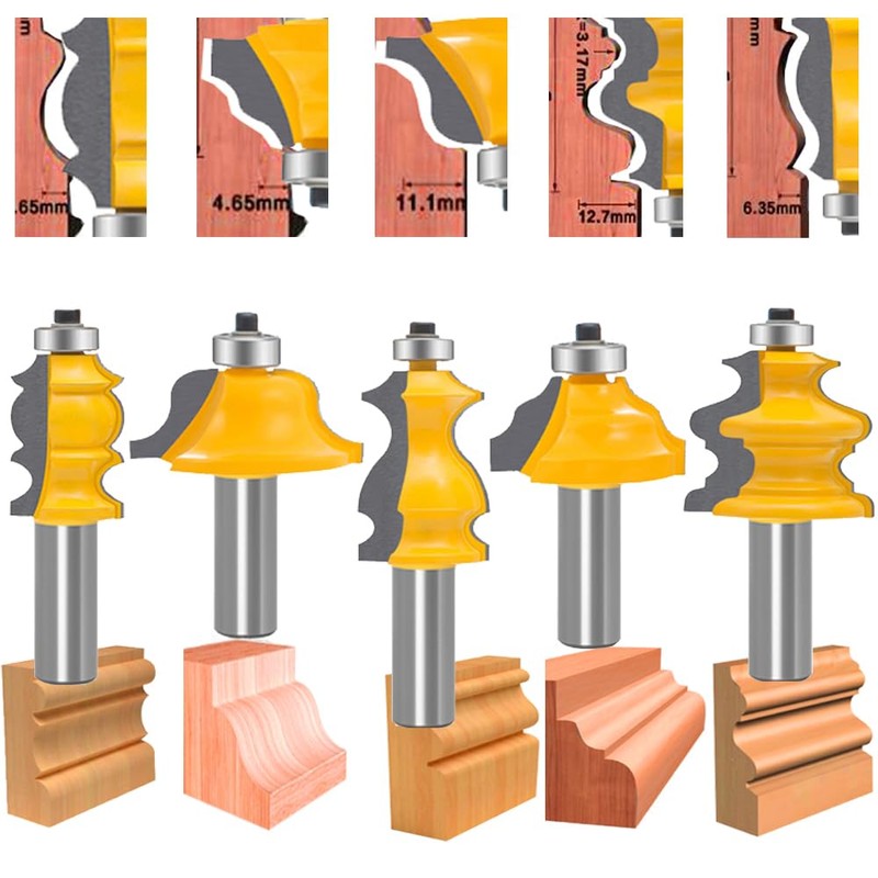 TAIWAIN Router Bit Set 1/2 Inch Shank 5PCS, Tongue Groove