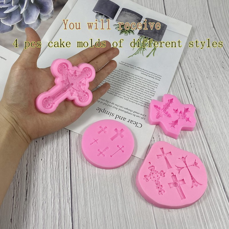 zYoung 4 Pcs Small Chocolate Molds Baptism Cake Decorations Cross