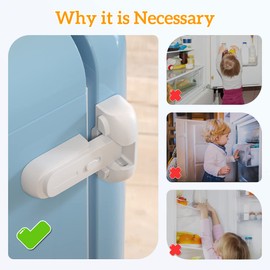 SAFELON 2 Pcs Baby Safety Fridge Lock, Child Proof Refrigerator Freezer Door Lock, Toddler Kid Safety Latch Catch Lock (White)