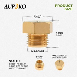 Aupoko Pack of 20 M5 x 0.5 mm/0.68 mm Brass Jet Nozzle, Nozzle Replacement for Propane LPG Natural Gas Pipe, Water Heater, DIY Burner Parts