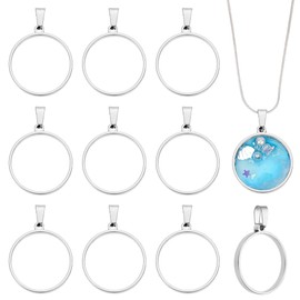 UNICRAFTALE 10Pcs Round Open Back Bezel Pendants Stainless Steel Ring Frame Pendants Geometric Blanks Charms Hollow Frame Pendant Cabochon Settings for Earrings Necklace Bracelet Jewelry Making