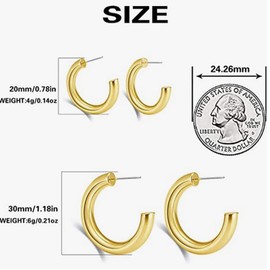 Candyfancy Chunky Open Hoop Earrings for Women Lightweight 20/30mm Silver Gold Medium Thick Chunky Hoops, Hypoallergenic, Comfortable Stainless Steel