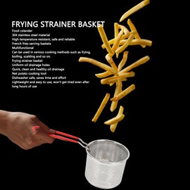 Deep Fryer Basket, Round Stainless Steel Deep Fryer Basket with Heat Resistant Handle, Kitchen Cooking Strainer Colander for Home Restaurant (16cm / 6.3in)