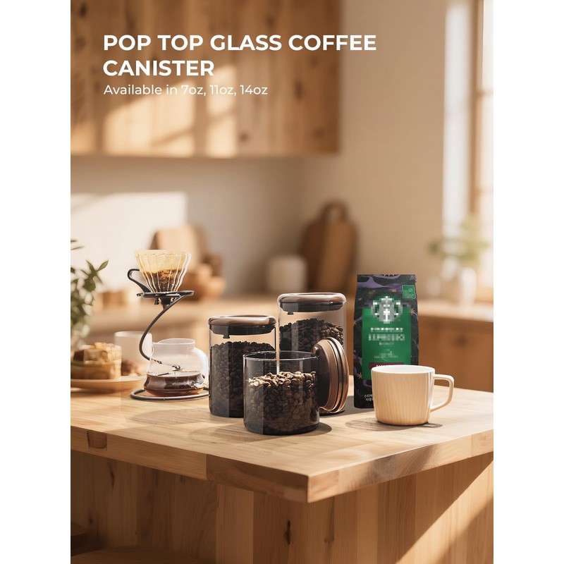 Tourdeus Airtight Coffee Bean Storage Canister – 7 oz Borosilicate