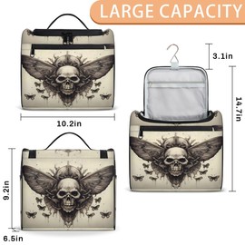 Vintage Deaths Head Moth Skull Toiletry Bag for Women, Hanging Travel Toiletry Bag, Water-resistant Cosmetic Makeup Organizer for Toiletries and Cosmetics, Bathroom Shower Bag with Handle and Hook