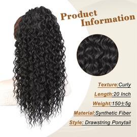 AISI BEAUTY Curly Drawstring Ponytail Hair Extension for Women,20 Inch Natural Synthetic Clip in Black Ponytail Extensions for Daily Party Use