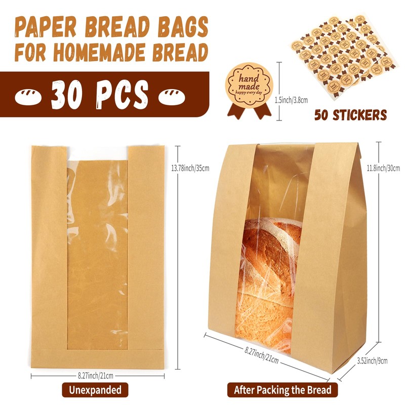 WNSIRVY 30 Pack Large Bread Bags for Homemade Sourdough Bread