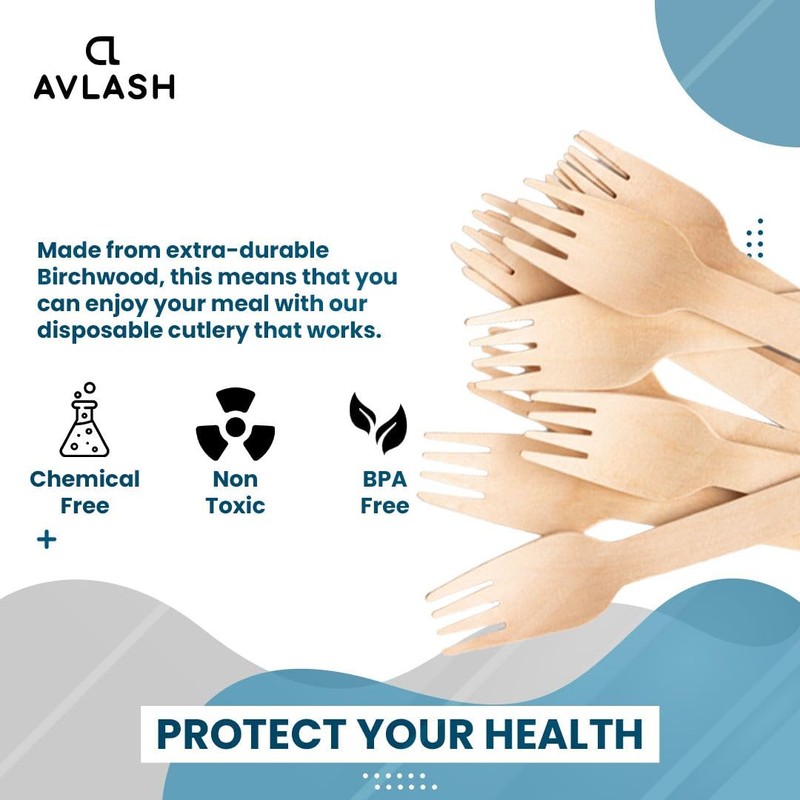 Avlash ® - Pack of 100 Wooden Disposable Fork -Biodegradable