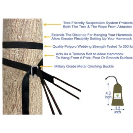 Hammock Bliss Deluxe Cinching Tree Straps - Heavy Duty & Extra Long Adjustable Tree Straps - Seat Belt Like Buckle Makes It a Cinch To Hang Your Camping Hammock - Set Of 2 Straps