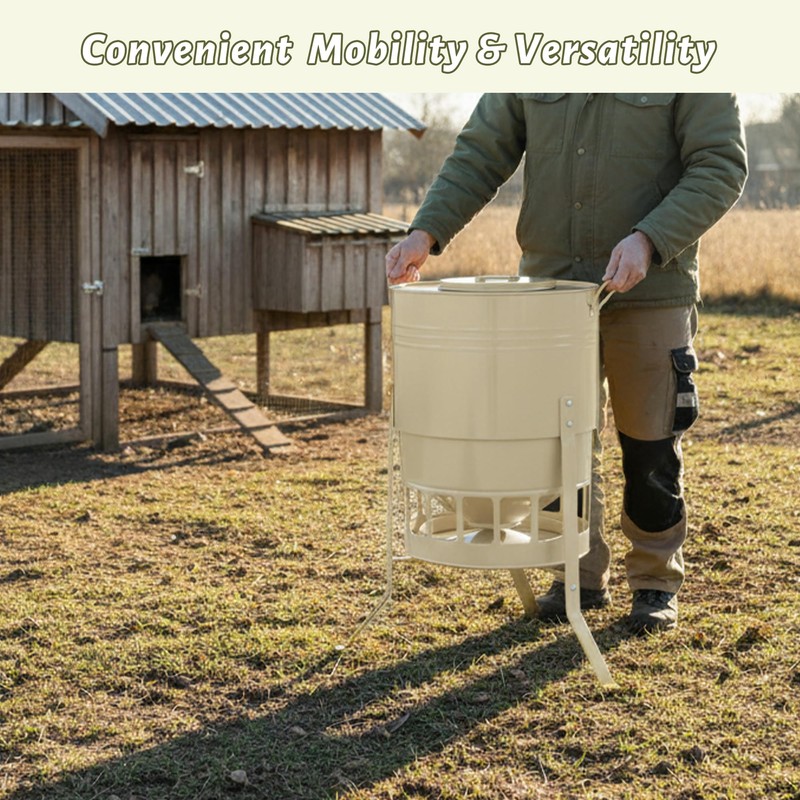 KOL Metal Chicken Feeder 50lbs Capacity with 16 Feeding Ports