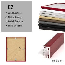 nielsen Bilderrahmen, 13 x 18 cm, Aluminium, Rot glanz, Fotorahmen zum Auftstellen und Aufhängen im Hoch- & Querformat, Echtglas, C2