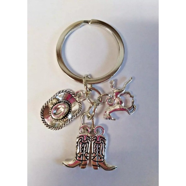 Unbranded Western Cowboy Boots Hat Horse Charm Keyring Keychain Silver