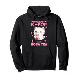 Powered By K-Pop And Boba Tea Cat Charm Pullover Hoodie