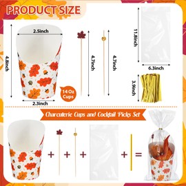 Reallnaive 100 Set Thanksgiving Christmas Charcuterie Cups with Sticks 14 oz Disposable Snack Appetizers Cup French Fry Paper Cup with Cocktail Picks for Fall Xmas Party Supplies(Thanksgiving)