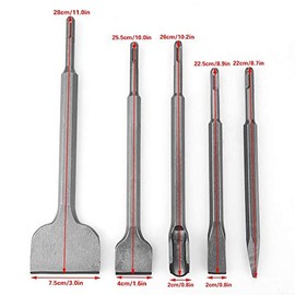 Keenso Juego de 5 Cinceles SDS Plus, Diferentes Tipos para Hormigón, Incluye Cincel Puntiagudo, Cincel Plano, para Cemento, Azulejos, Piedra