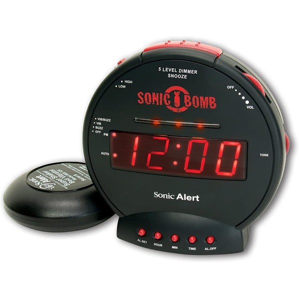 Sonic Alert Sonic Bomb Dual Alarm Clock with Bed Shaker,