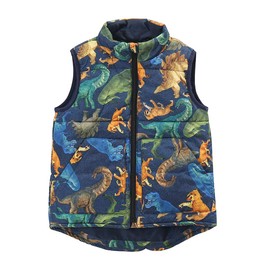 MOMOLAND little Boys front zip Sleeveless Warm Padded Vest, Outerwear (Dinosaur, 3Y)