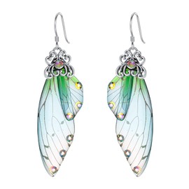 BriLove Butterfly Wing Hook Earrings Elegant Crystal Insect Dragonfly Drop Dangle Jewelry for Women Green Camo Silver-Tone