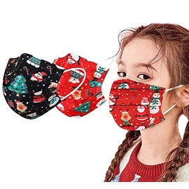 Amalet Roses Masks for Kids, Non-woven Fabric Christmas Santa, Reindeer, Disposable, Three-Layer Christmas (Red, 50 Pieces)