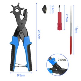 Newaner 2-4.5 mm Hole Sizes Punch Pliers for Leather with 6 Hole Punch, Belt Hole Punch Round, Sharp Revolving Punch Pliers with Lever Gearing, for Belt, Card, Watch Straps, Cardboard, Leather Shoes