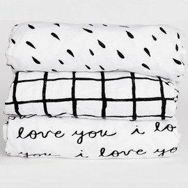 NODNAL CO. 3 Fitted Black/White Mini Crib Pack n Play Playard Portable Crib Sheets Set 100% Oeko-TEX Cotton Gender Neutral Girl/Boy Nursery Bedding I Love You Plaid Travel Pack and Play Playpen