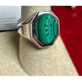 Natural Creations Men’s Sterling Silver Ring Size 8 Malachite