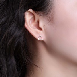 Vacaonio Minimalist Geometric Stud Earrings Hollow Triangle Earrings Tiny Gold Silver Earrings Open Triangle Stud Earrings Simple Earrings Stacking Earrings Jewelry for Women (Gold Triangle 1)
