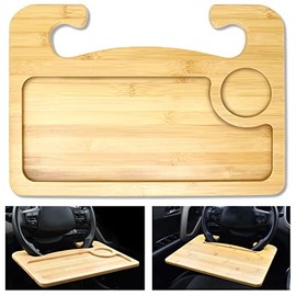 EcoNour 2 in 1 Car Steering Wheel Tray | Car Lap Desk for Convenient Working | Bamboo Trays for Eating | Interior Accessories for Truck Drivers | Lightweight Wooden Tray for Car with Easy Storage