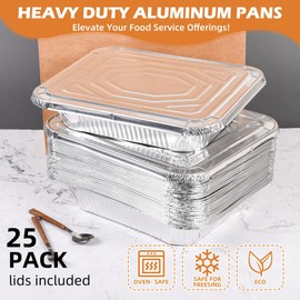 Aluminum Pans with Lids 9x13 (25 Pack) – Foil Pans, Aluminum Trays for Cooking, Baking, Storing & Prepping Food – Tin Foil Pan, Disposable Baking Pan – Heavy-Duty, Leak-Proof & Oven-Safe