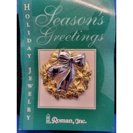 Roman Brooch Pin Gold Wreath with Silver Bow by Roman Inc 2 Inches 049