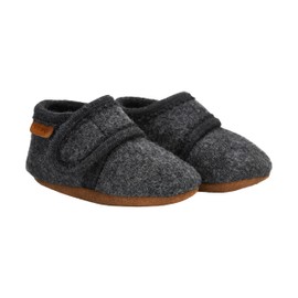 SKOV Wool Booties Slippers for Boys Girls Unisex Toddler Baby Infant Child with Leather Sole, Dark Grey