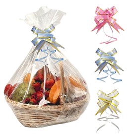 30PCS Clear Cellophane Bags,Gift Cellophane Bags Large,30Pcs Colorful Ties Bows,Food Gift Bags Cellophane,Wrapping Bags with Colorful Bows Set for Baskets Making Easter Gifts Presents Packaging