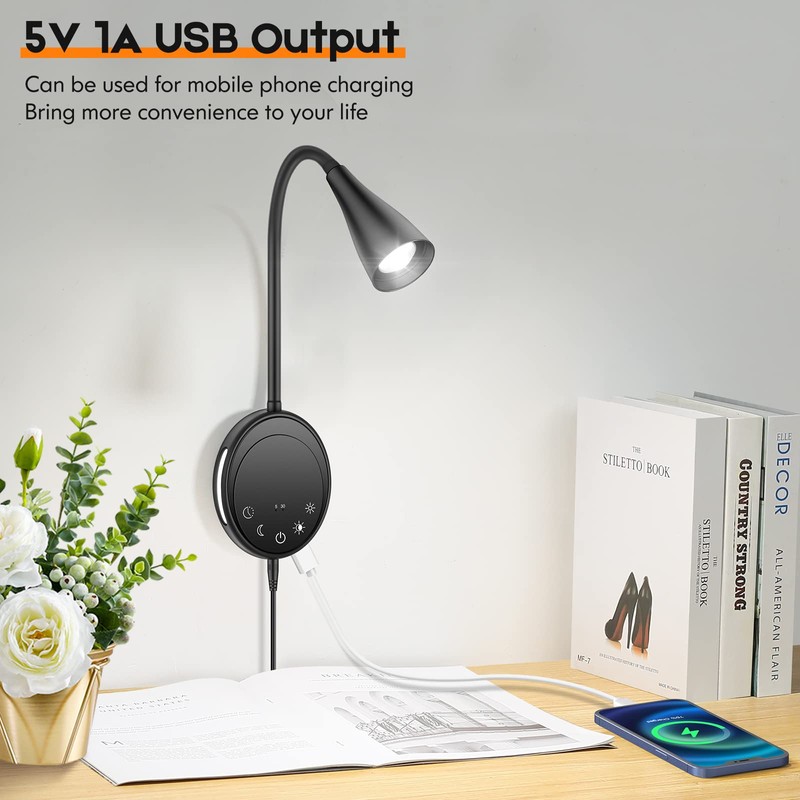 SANKEDOU Wall Mounted Reading Light, Bedside Headboard Lights with 5