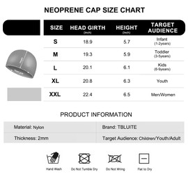 TBLUITE Diving Hood Neoprene Wetsuit Cap 2mm Thermal Swimming Scuba Beanie Girls Boys Toddler Kids Youth Men Women Keeps Long Curly Braids Hair Clean for Surfing Beach Hike Windsurfing