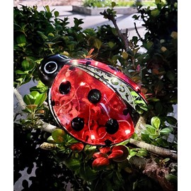 Teaeeno Ladybug Solar Lantern Pattern Light,Hanging Waterproof LED Solar Lights Outdoor Decorative,Solar Tabletop Lanterns,Metal Solar Lantern Outdoor Figurines for Patio Garden Table Decor