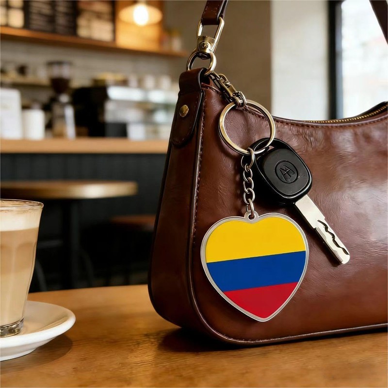 JAVD Llavero con bandera de Colombia con forma de corazón