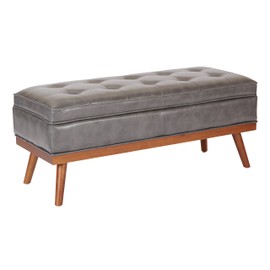 OSP Home Furnishings Katheryn Storage Bench with Tufted Seat and Wood Finish Legs, Pewter Bonded Leather