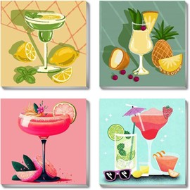 SASMoiyug Pack of 4 Paint by Numbers Adult Paint by Numbers Adult with 3 Brushes and Acrylic Paint, Wrinkle-Free Canvas Kit, DIY Hand-Painted Oil Painting Kit, 20 x 20 cm, Without Frame (D)